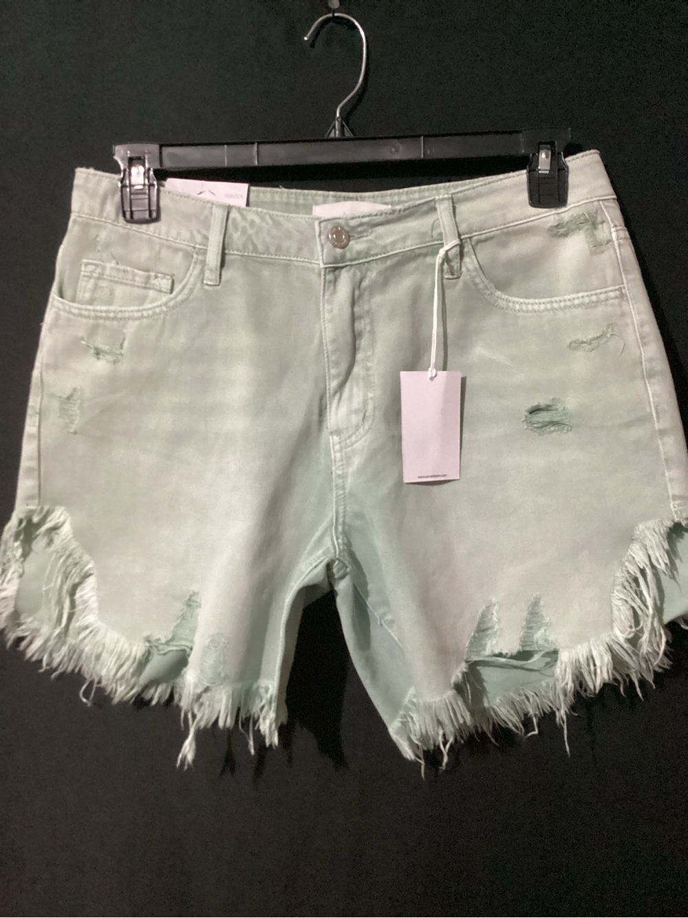 Frayed Hem Light Mint Denim Jean Shorts
